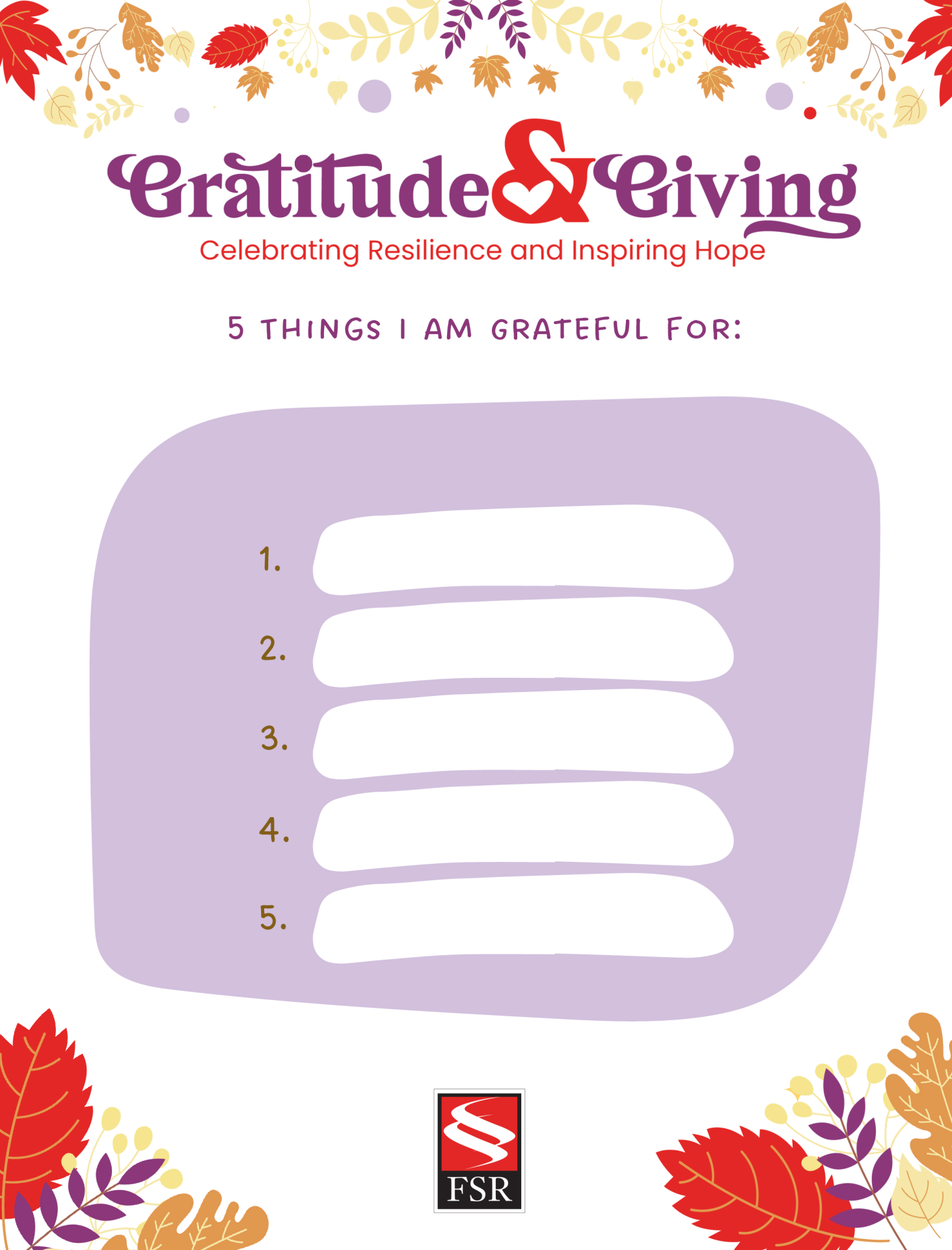 5 Things I am Grateful for (8 x 10.5 in)